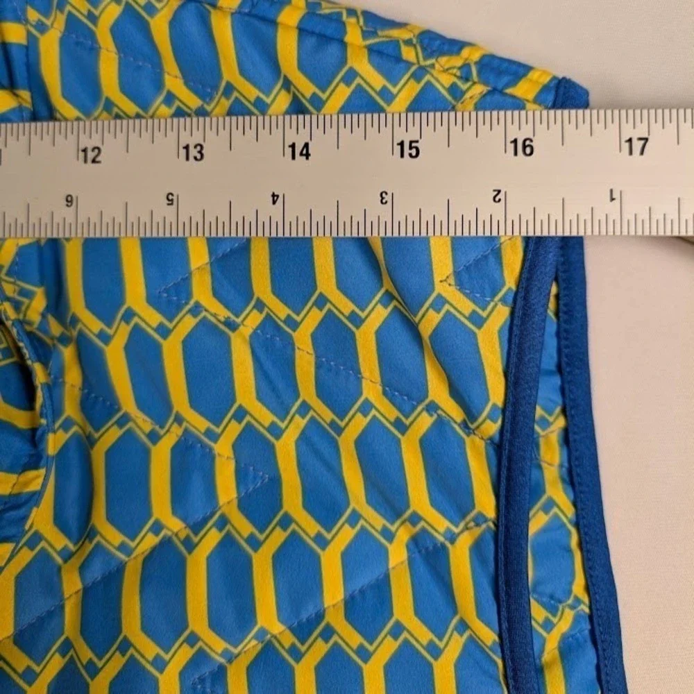 Kiton Quilted Vest Mens Size 42 / IT 52 Slim Fit Blue Yellow Geometric Italy